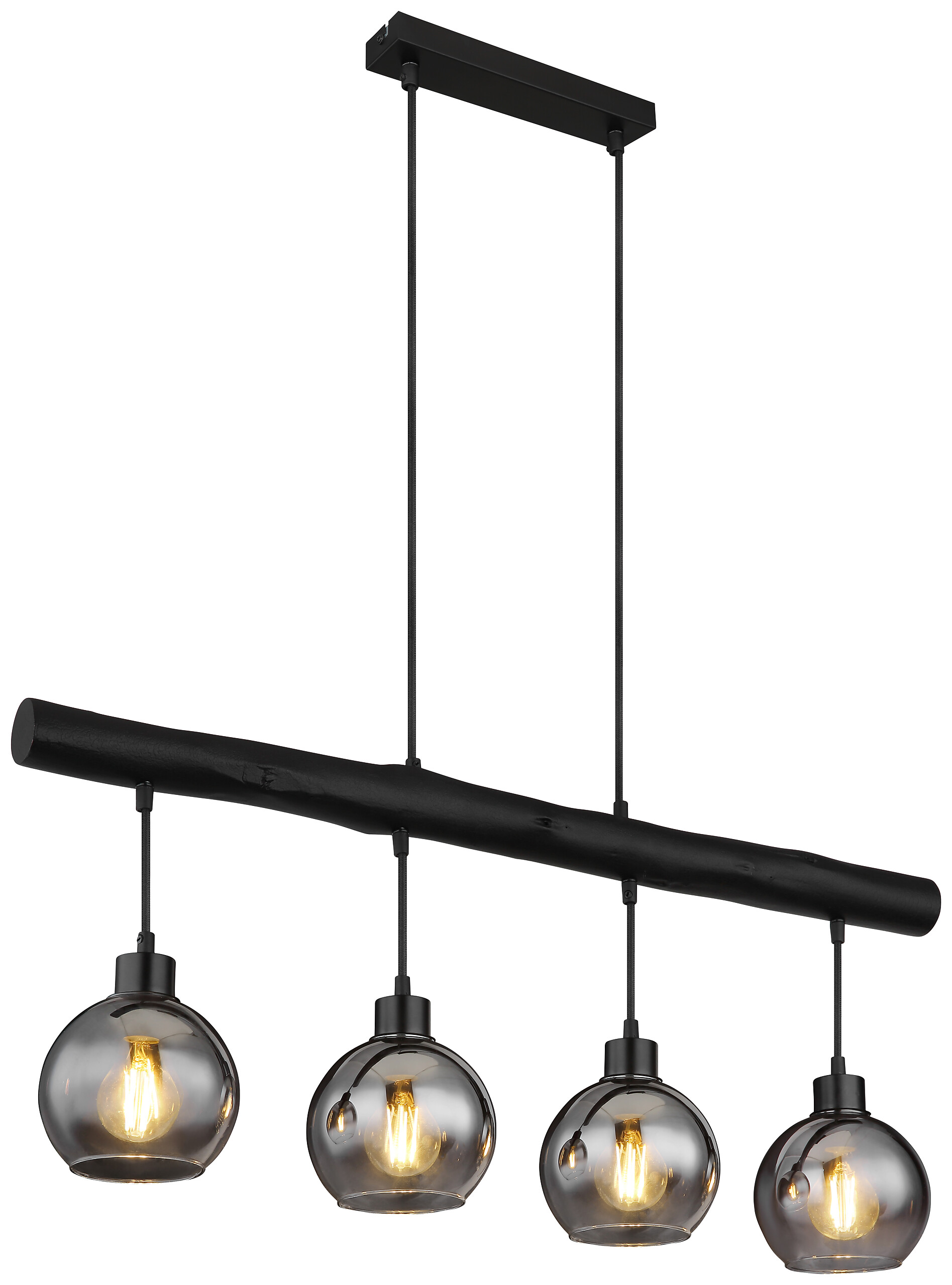 GLOBO Pendelleuchte 15656-4HB schwarz klar Rauch Metall Glas Holz B/H/L: ca. 15x120x85 cm E27 1 Brennstellen