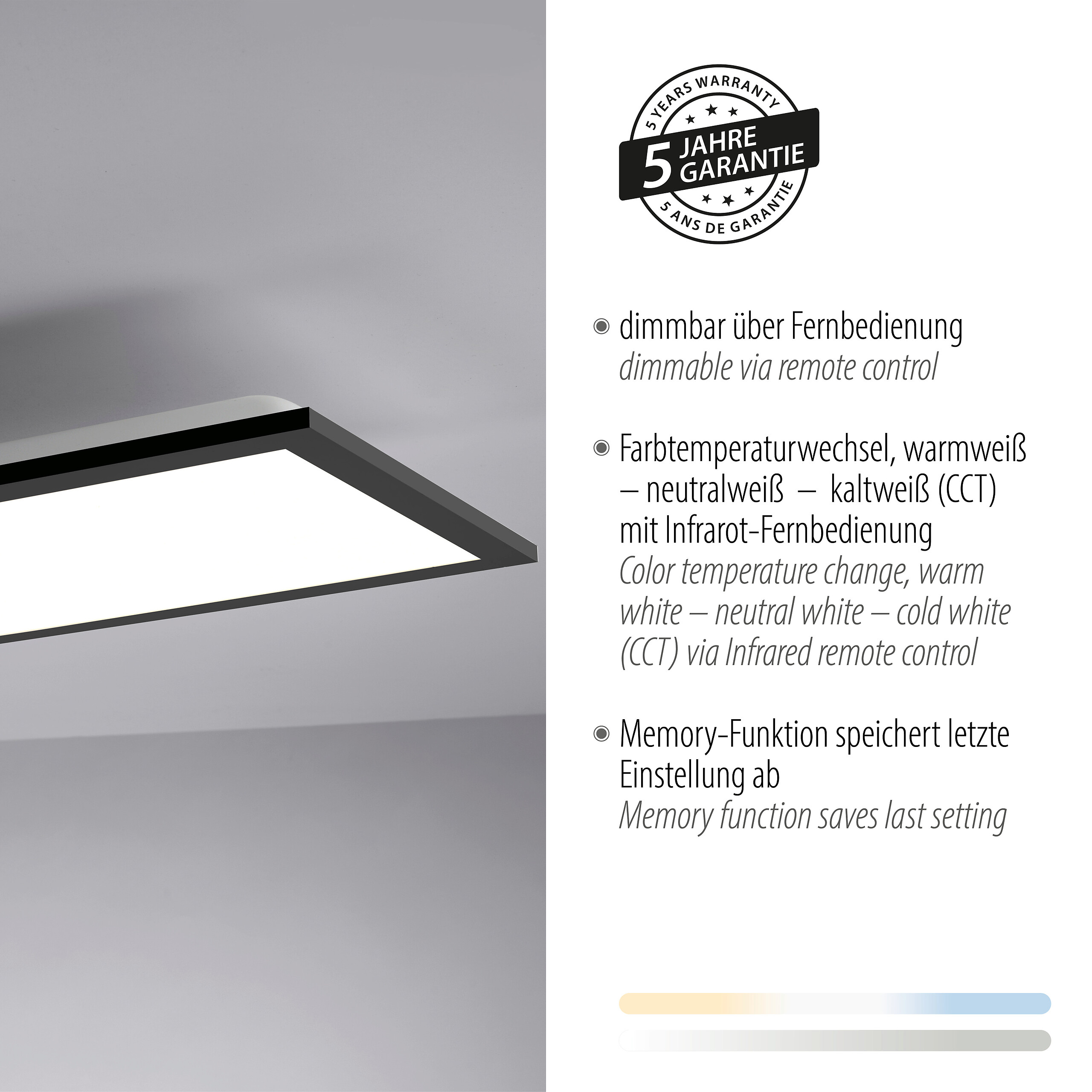 Just Light LED-Deckenleuchte Flat schwarz B/H/L: ca. 25x6,5x100 cm