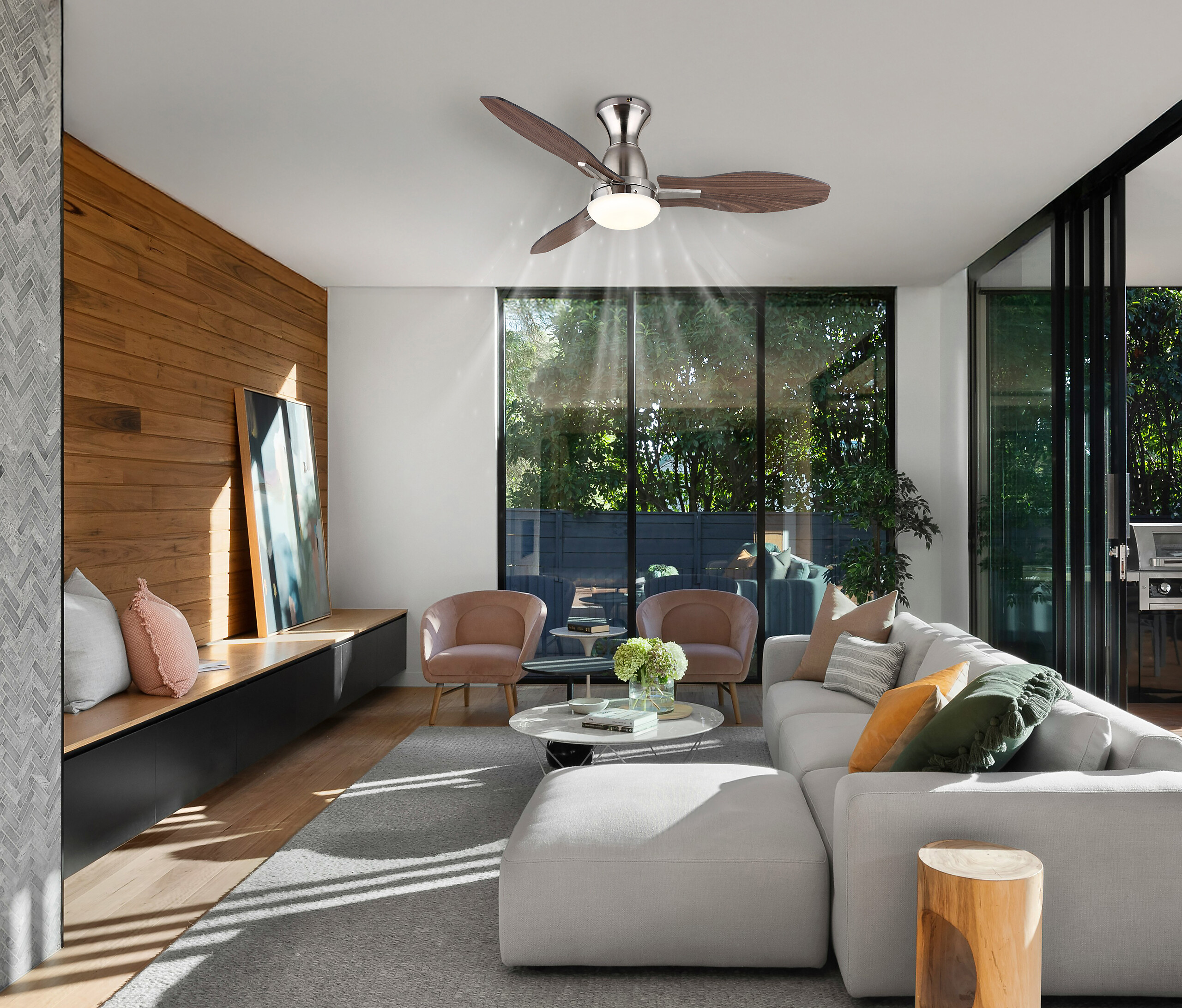 GLOBO LED-Deckenventilator nickel Opal H/D: ca. 32,5x107 cm max. 22 W