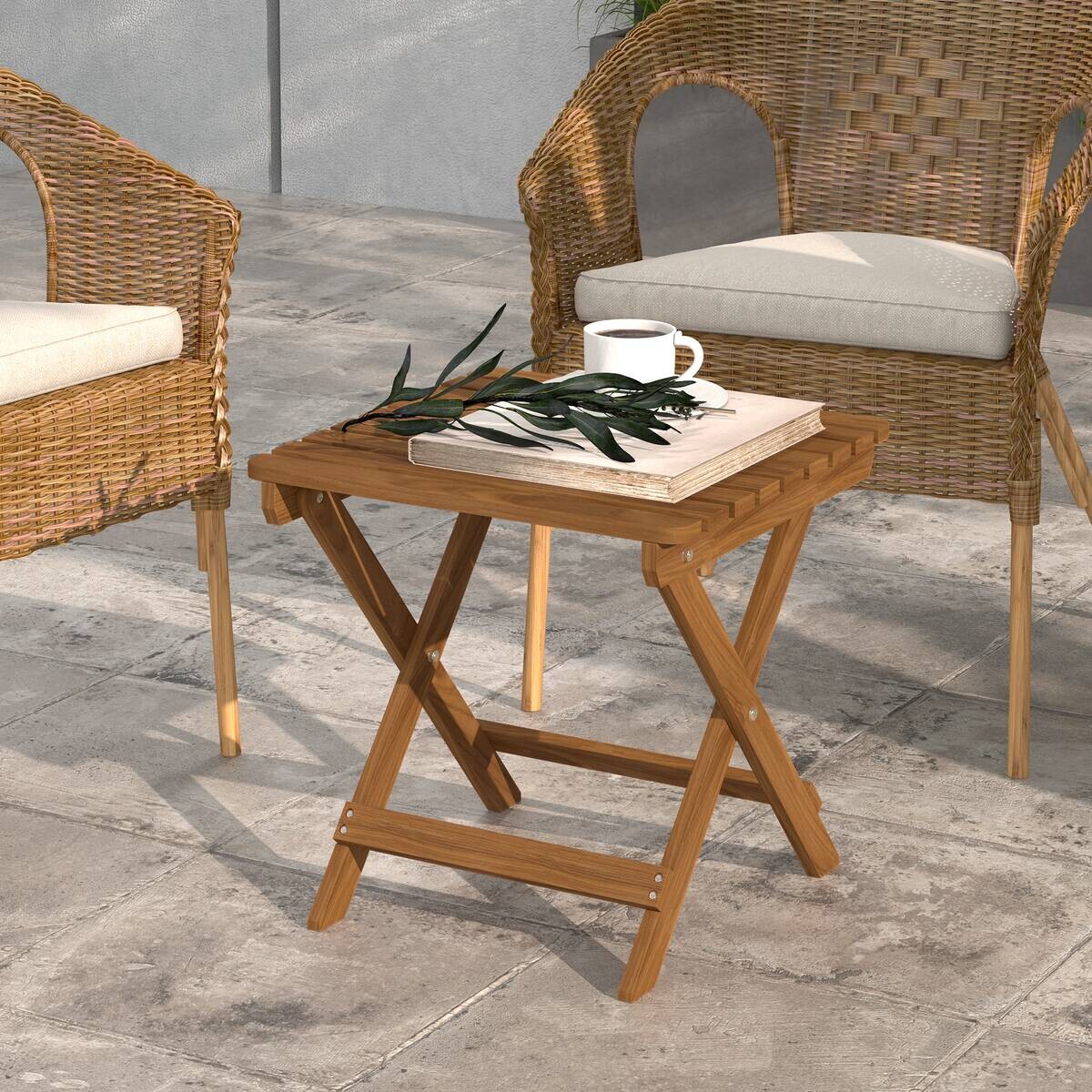 Outsunny Garten-Beistelltisch 2er-Set teak Akazie B/H/L: ca. 45x45x45 cm