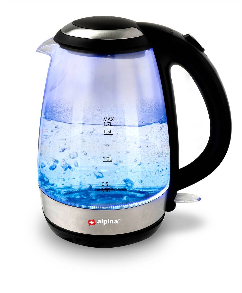 alpina Glaswasserkocher schwarz Glas Edelstahl ca. 1,7 l