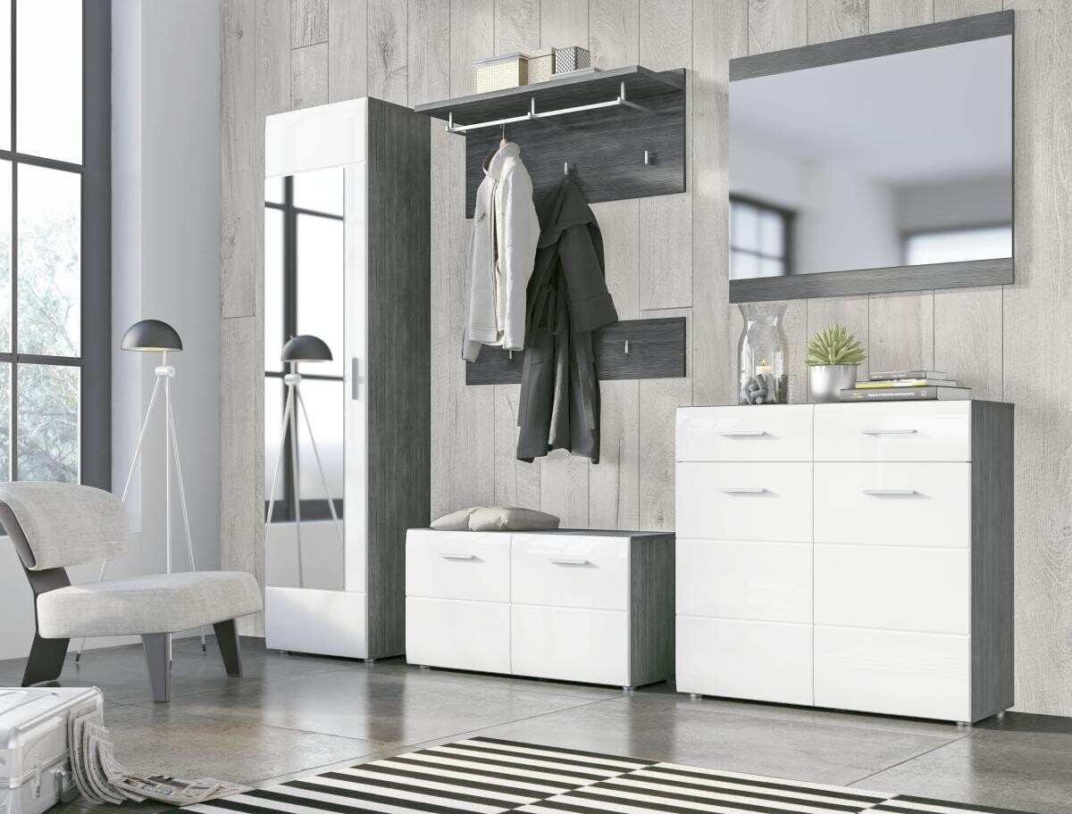 Garderobenschrank Salve Rauchsilber Nachbildung weiß Hochglanz B/H/T: ca. 50x198x35 cm