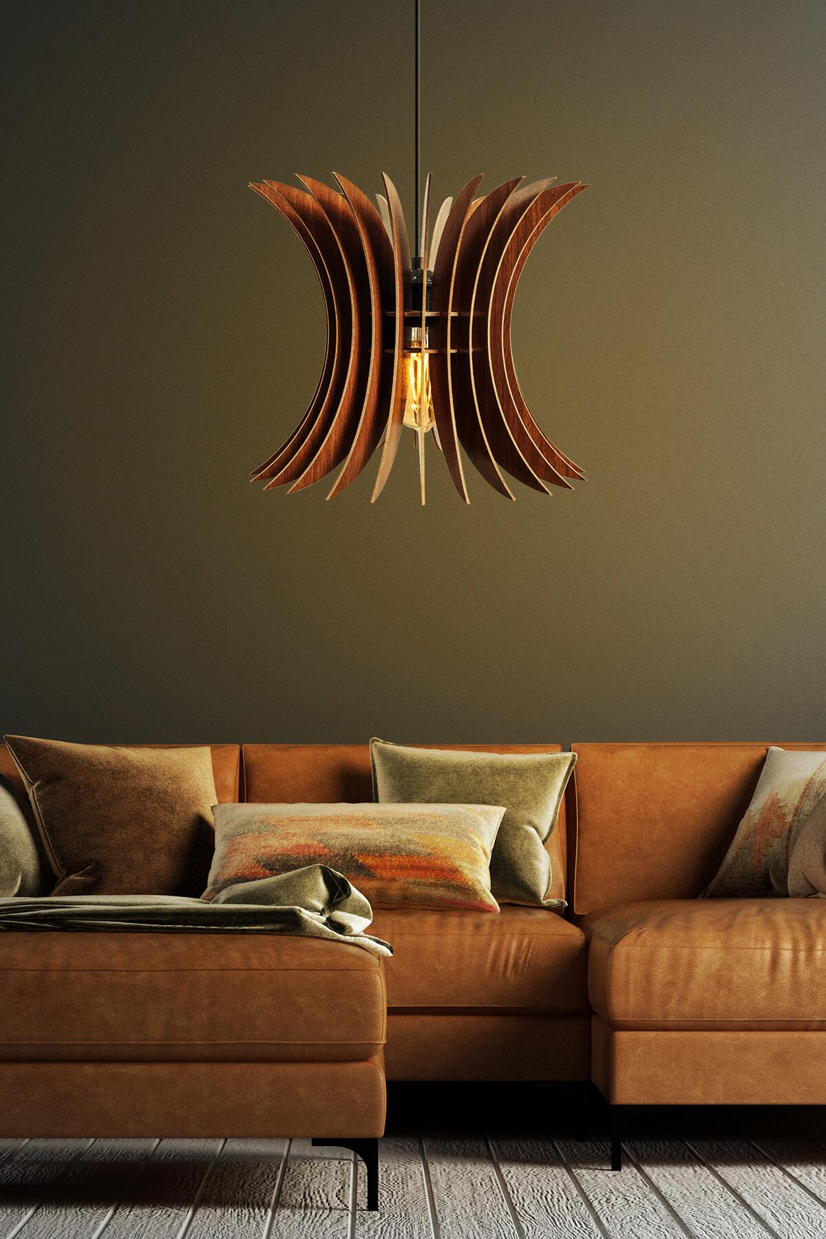 Opviq Pendelleuchte nussbaum MDF B/H/T/L/D: ca. 35x65x35x35x35 cm E27 1 Brennstellen