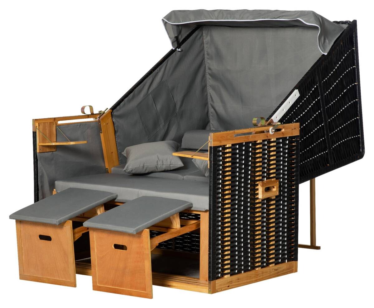 Outsunny Strandkorb hellgrau Edelstahl B/H/L: ca. 79x118x160 cm