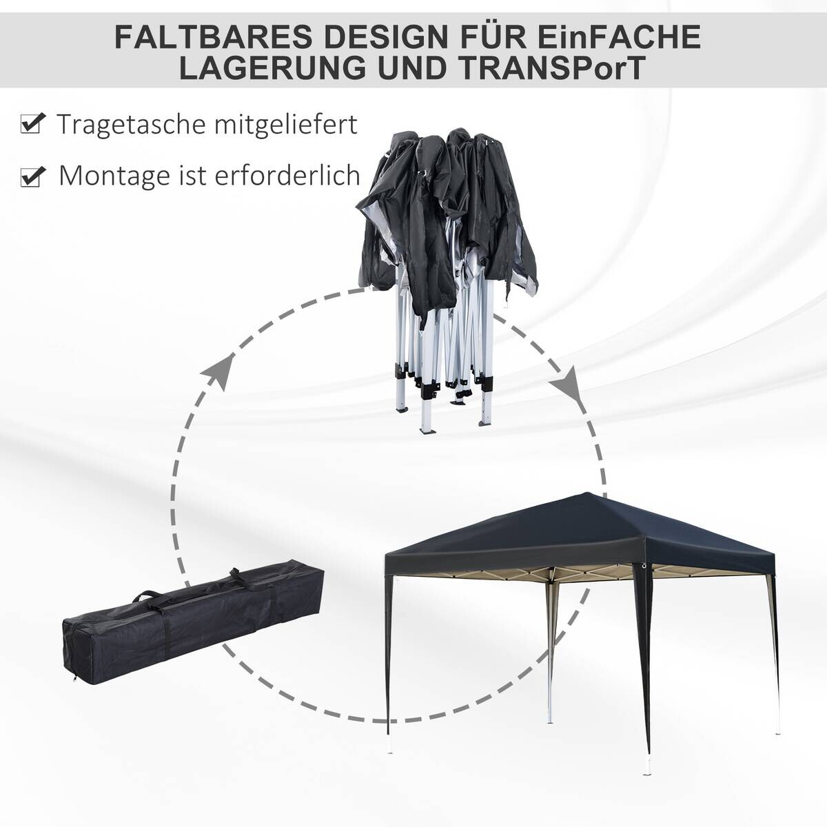 Outsunny Pavillon schwarz Stahl B/H/L: ca. 295x255x295 cm