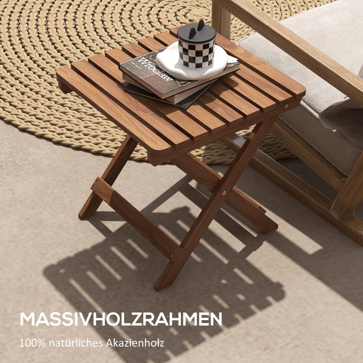 Outsunny Garten-Beistelltisch 2er-Set teak Akazie B/H/L: ca. 45x45x45 cm