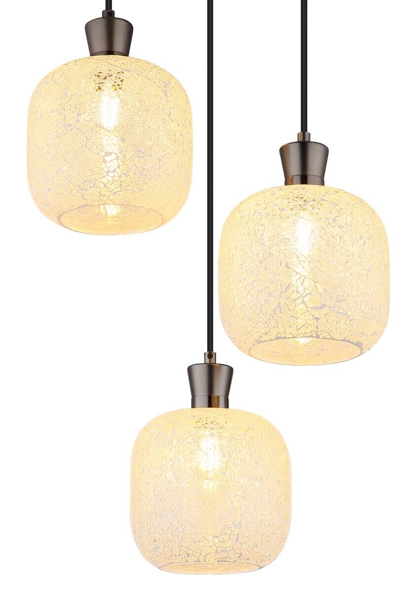 GLOBO Hängeleuchte schwarz Chrom Glas Metall B/H/L: ca. 21x37x37 cm E14 3 Brennstellen