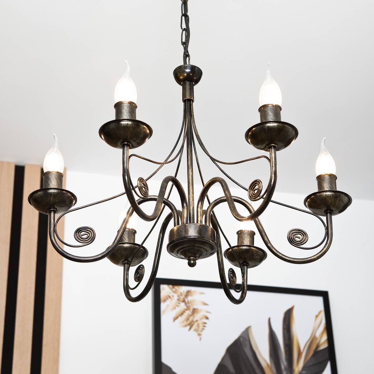 Lamkur Kronleuchter Donato schwarz Stahl B/H/L: ca. 57x72x57 cm E14 6 Brennstellen