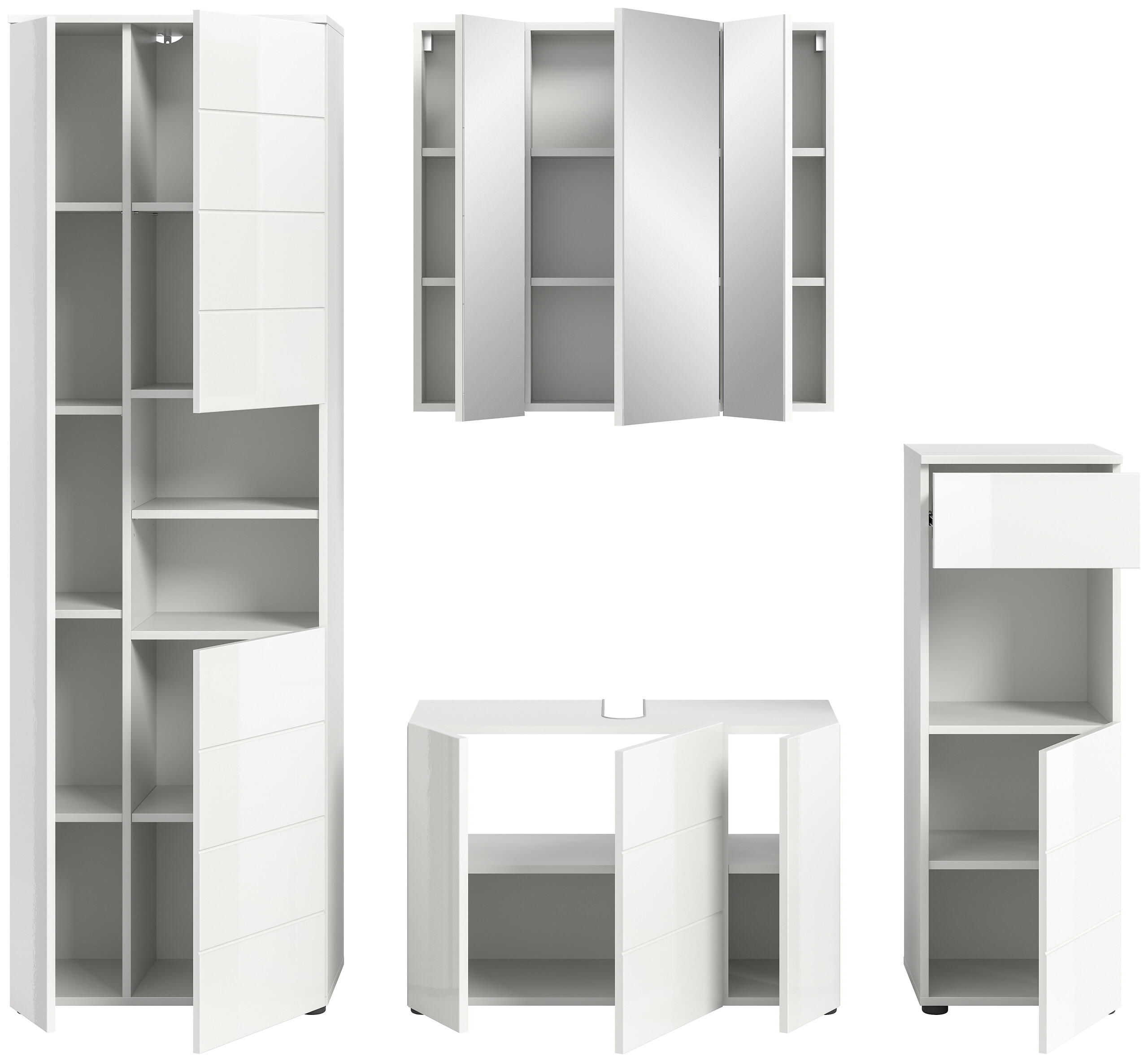 Badezimmer-Set VIRA weiß weiß Hochglanz B/H/T: ca. 210x190x34 cm