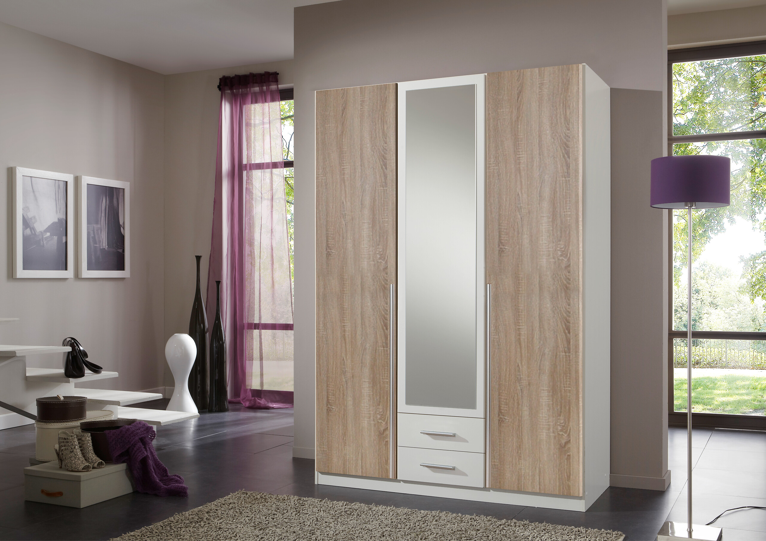 Kleiderschrank Skate weiß Eiche Sonoma Nachbildung B/H/T: ca. 135x197x58 cm Kleiderschrank Skate weiß Eiche Sonoma Nachbildung B/H/T: ca. 135x197x58 cm