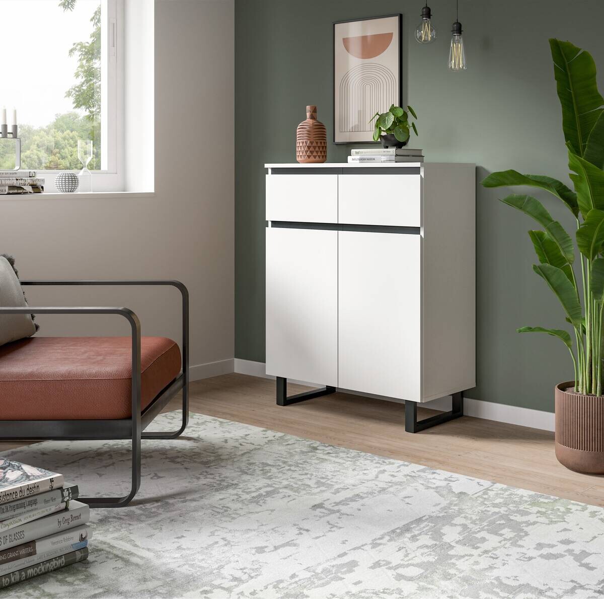 Kommode Tomasa weiß schwarz B/H/T: ca. 80x99x36 cm