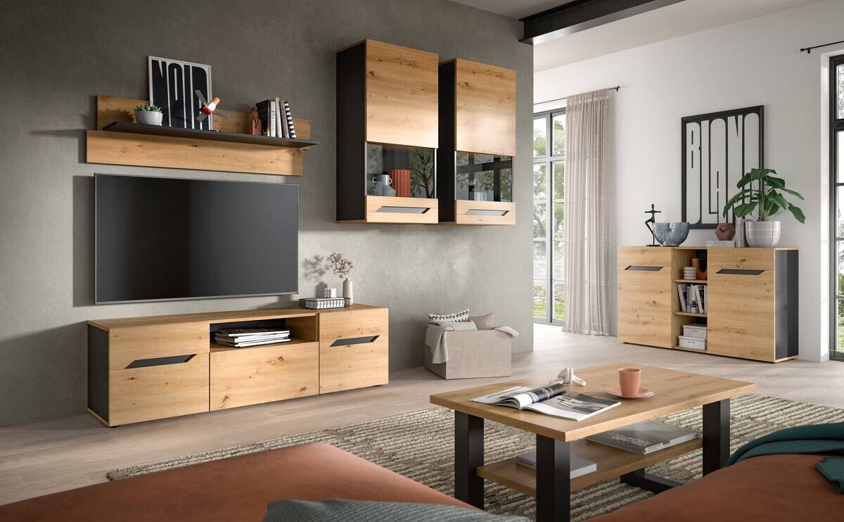 Wohnwand Caserta basaltgrau Nachbildung Artisan Oak Nachbildung B/H/T: ca. 253x196x40 cm