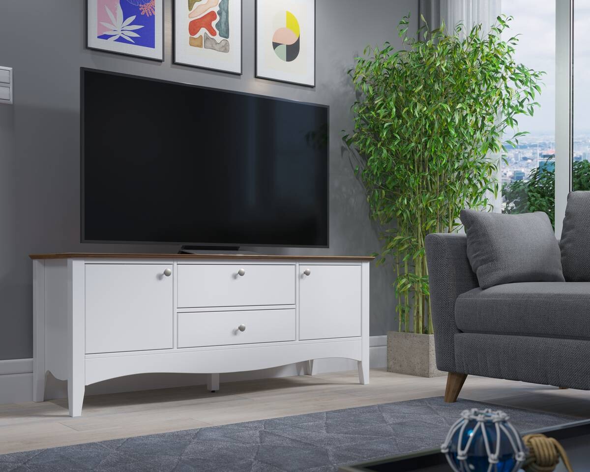 TV-Lowboard Lissabon weiß lackiert café braun lackiert B/H/T: ca. 140x58x42 cm