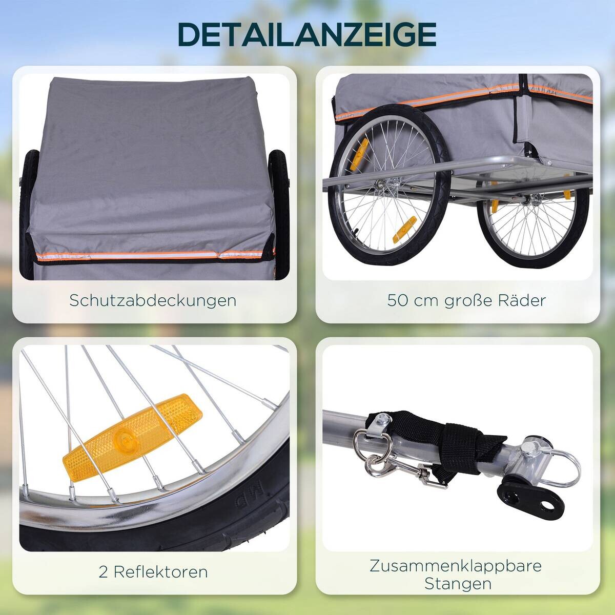 HOMCOM Fahrradanhänger grau grau B/H/L: ca. 88x140x60 cm