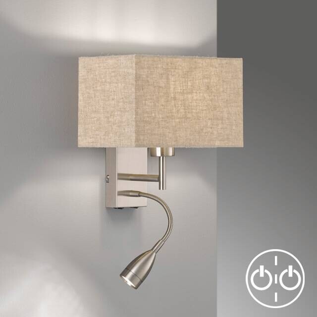 Fischer & Honsel LED-Wandleuchte 30320 sand nickel matt Leinen Metall B/H/T: ca. 25x38x20 cm E27 1 Brennstellen