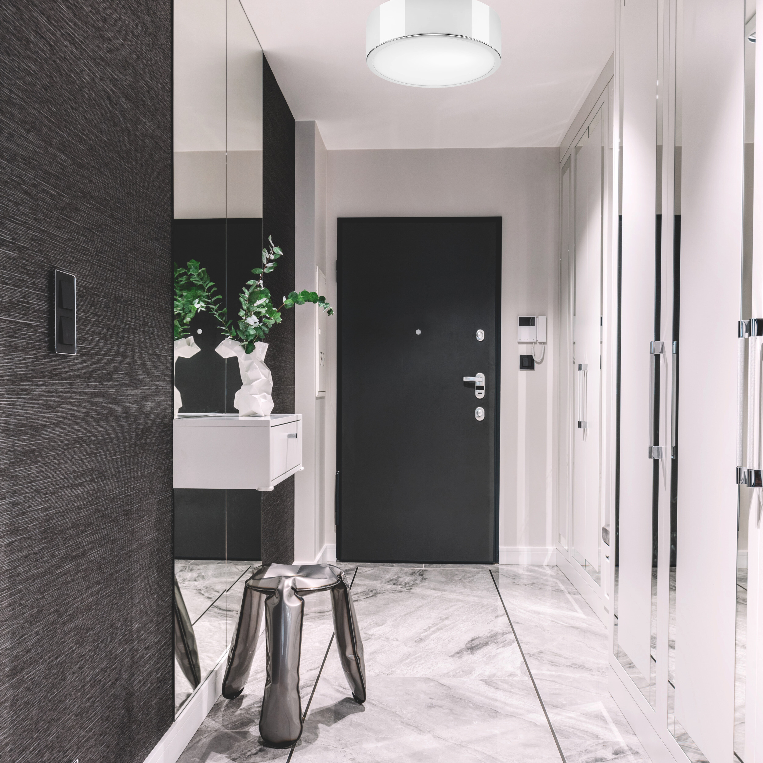 Lamkur Deckenleuchte Chrom Stahl B/H/L: ca. 27x8x27 cm E27 1 Brennstellen