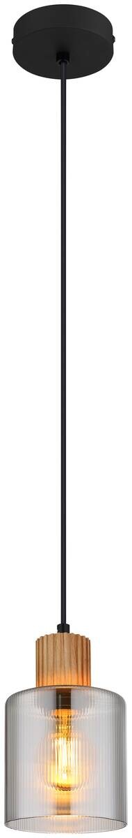 GLOBO Pendelleuchte schwarz Rauch dunkelbraun Glas Metall Holz H/D: ca. 120x12 cm E27 1 Brennstellen