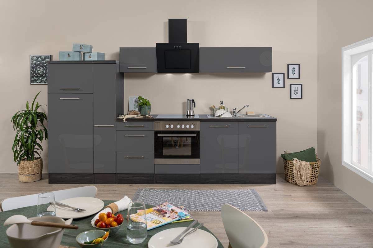 Respekta Küchenblock Amanda grau Hochglanz B/H/T: ca. 300x200x60 cm