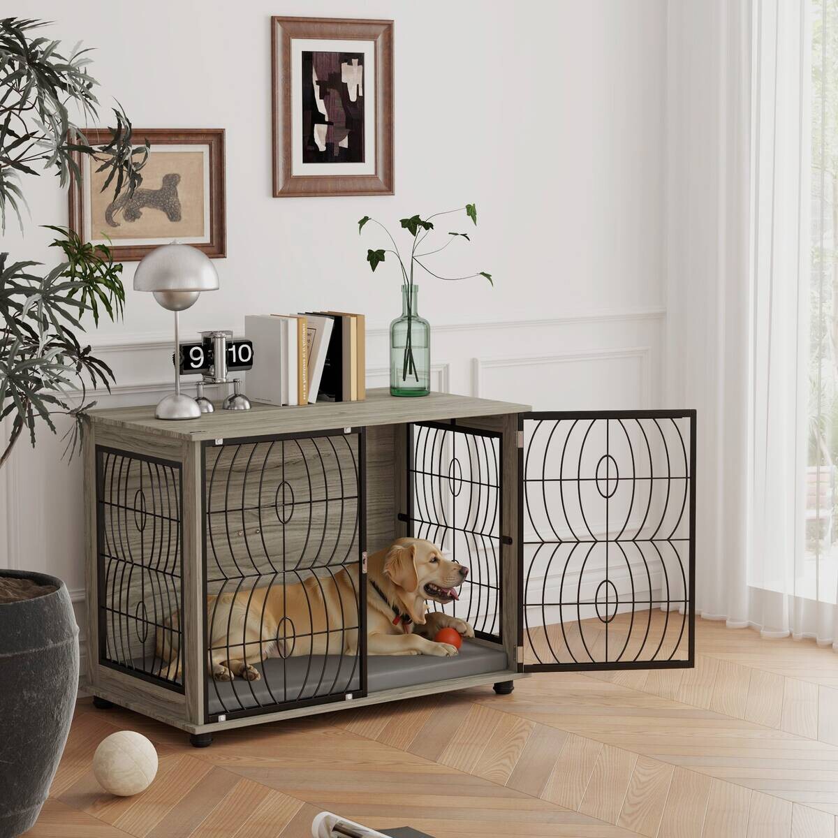 PawHut Hundekäfig grau Spanplatte B/H/L: ca. 60x73,5x100 cm