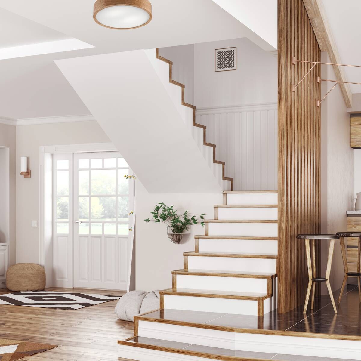 Lamkur Deckenleuchte Eveline Eiche Glas Holz H/L: ca. 8x37 cm E27 2 Brennstellen