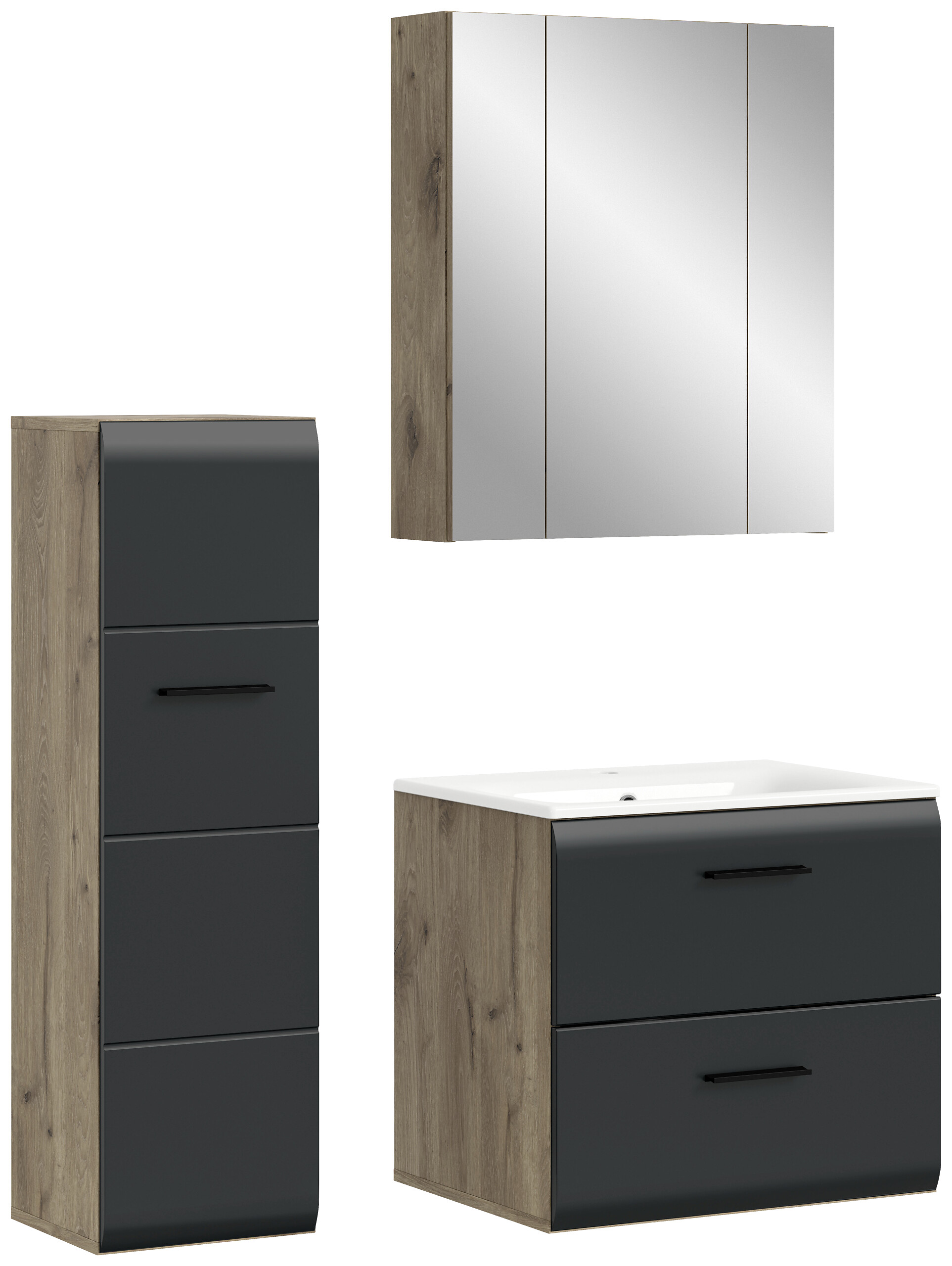 Badezimmer-Set Ice Nox Oak Nachbildung schwarz matt B/H/T: ca. 105x185x46 cm