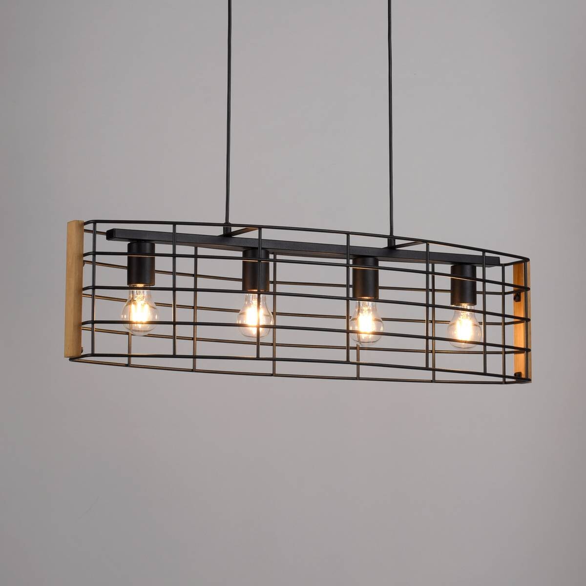 Just Light Pendelleuchte DRAIN 15253-18 schwarz kiefer Metall Holz B/H/T: ca. 83x150x26 cm E27 4 Brennstellen