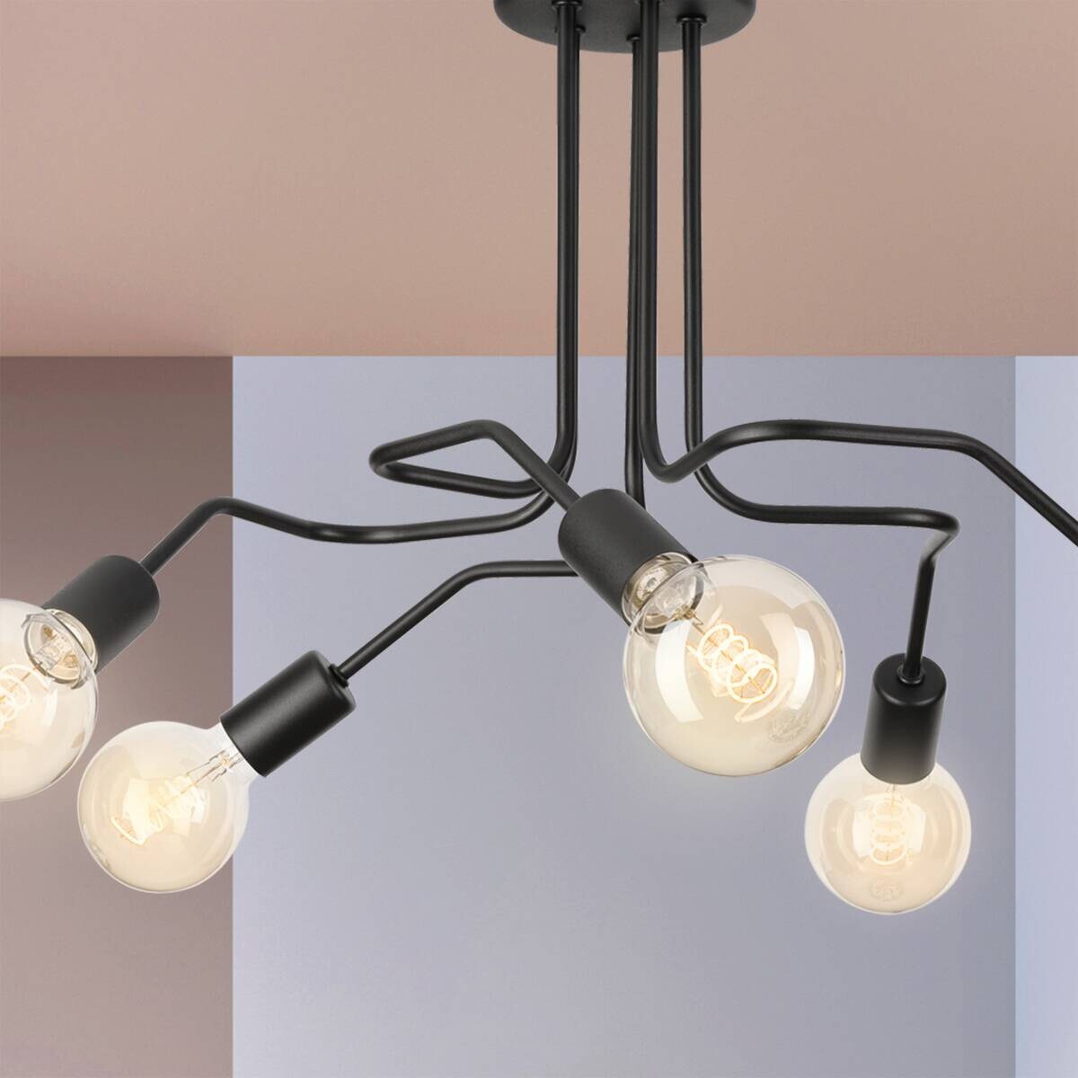 Lamkur Deckenleuchte Domino schwarz Stahl H/L: ca. 40x59 cm E27 5 Brennstellen