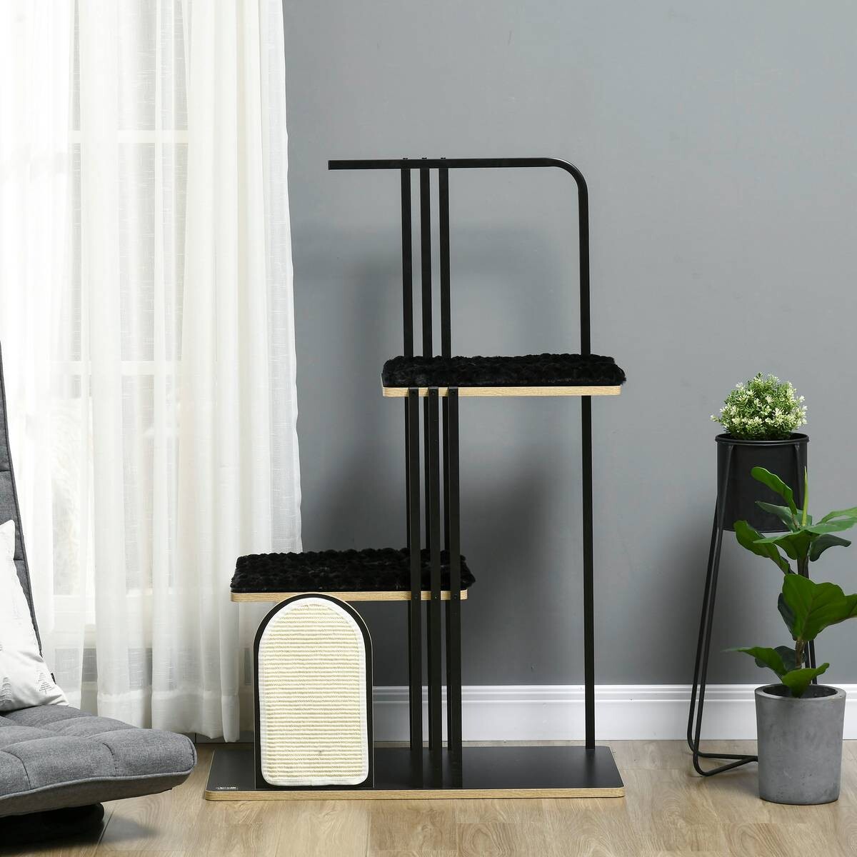 PawHut Kratzbaum schwarz Spanplatte B/H/L: ca. 48x128x85 cm