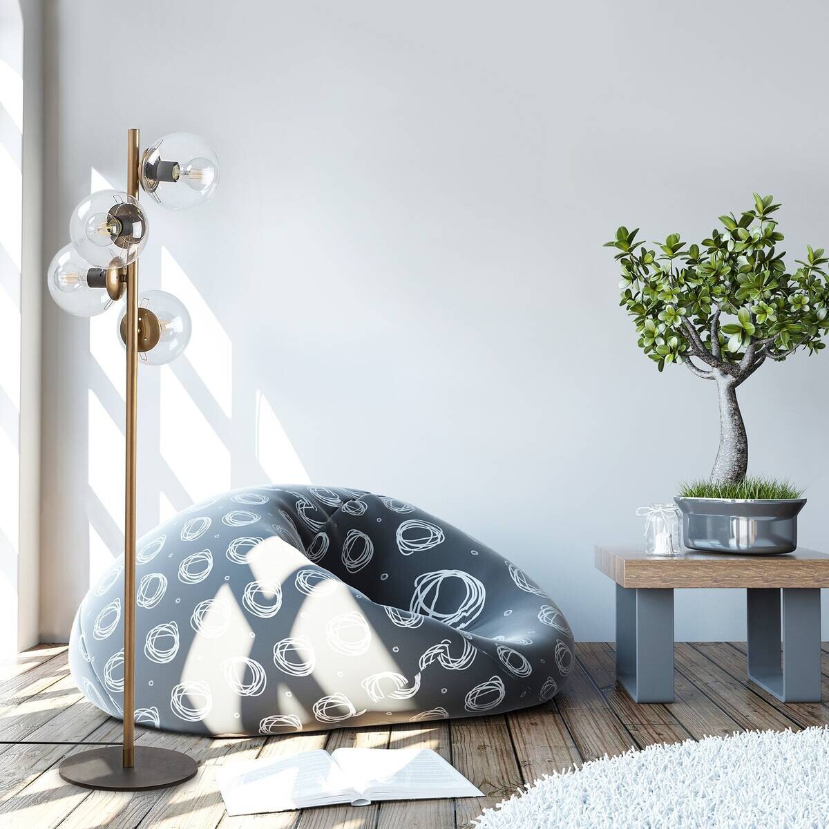 Opviq Stehleuchte gold Glas Metall B/H/T/L/D: ca. 32x130x32x32x32 cm E27 4 Brennstellen