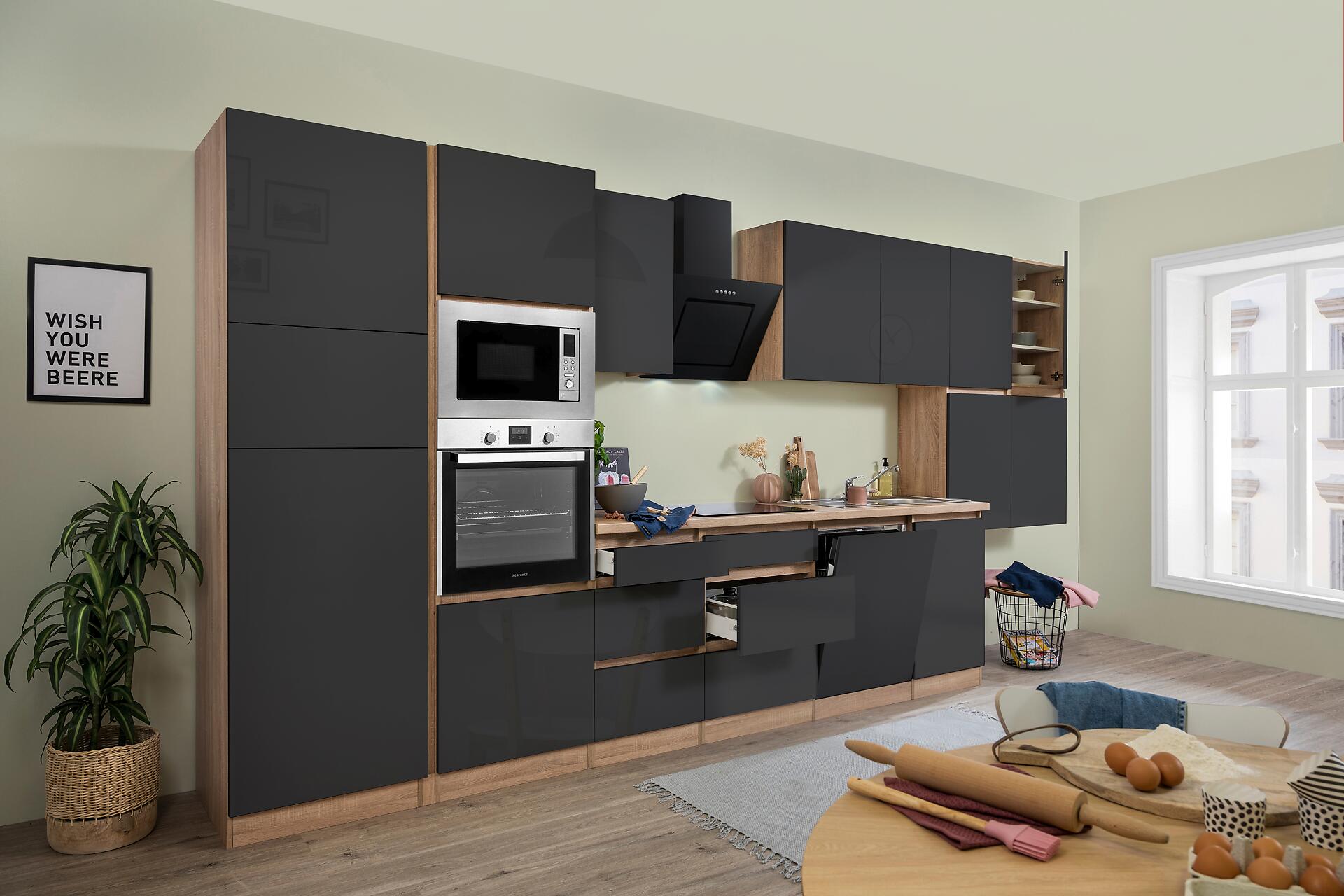 Respekta Küchenblock Premium grau hochglänzend B/H/T: ca. 445x220,5x60 cm