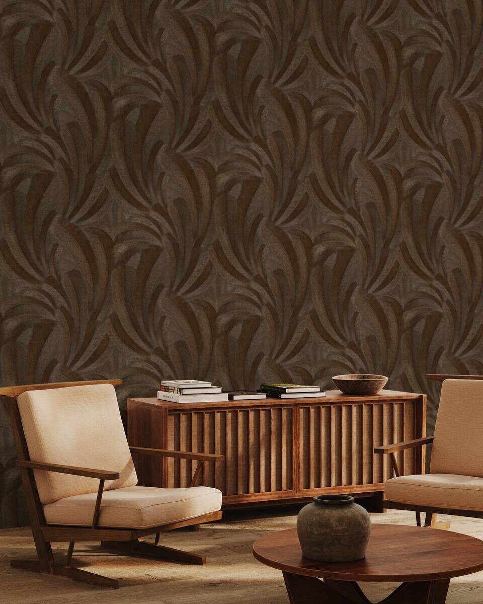 Vliestapete Blätter bronze braun B/L: ca. 53x1005 cm glitzernd