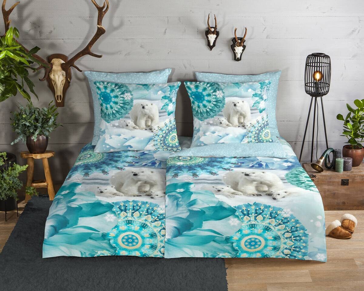 Baumwoll Bettwäsche Seppo Flanell blau Baumwolle B/L: ca. 135x200 cm