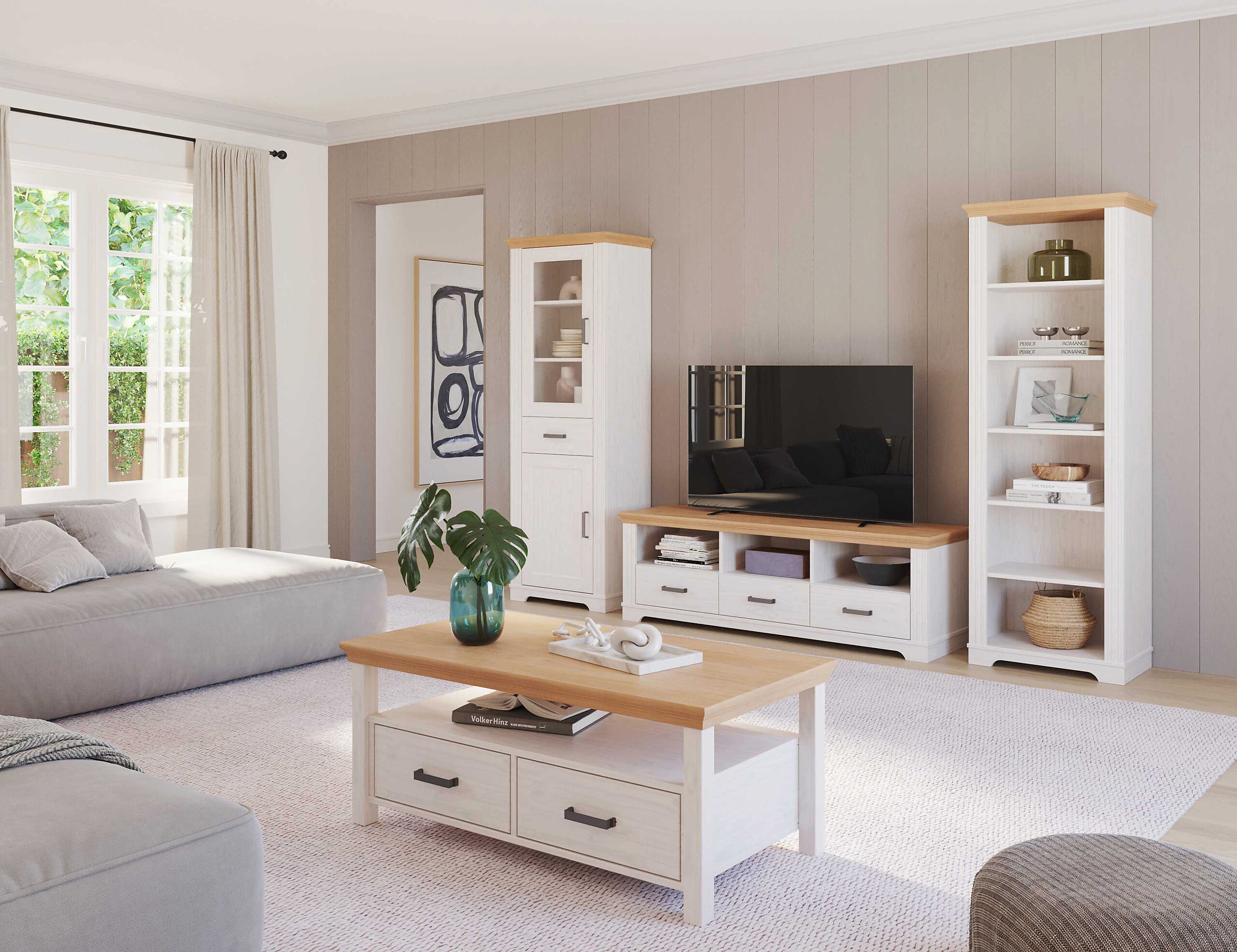 TV-Lowboard Maluno weiß lackiert B/H/L: ca. 48,3x53,2x166,4 cm TV-Lowboard Maluno weiß lackiert B/H/L: ca. 48,3x53,2x166,4 cm