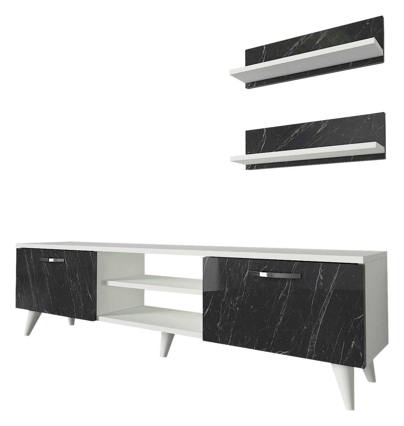 Wohnwand Geacles weiß dunkelgrau Marmor Optik B/H/T: ca. 150x40,6x30 cm