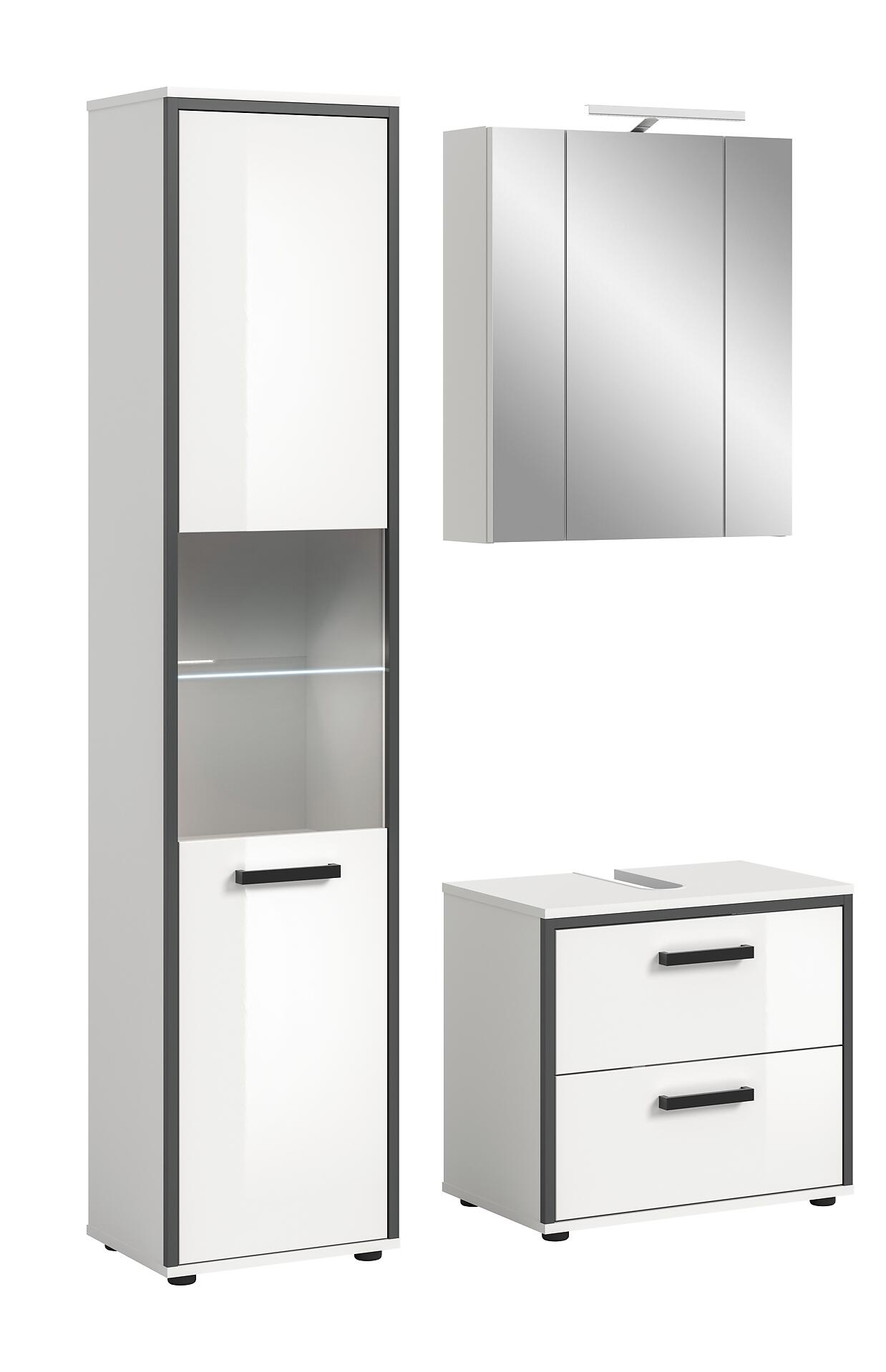 Badblock KOJAK weiß Hochglanz anthrazit grau B/H/T: ca. 115x188x37 cm