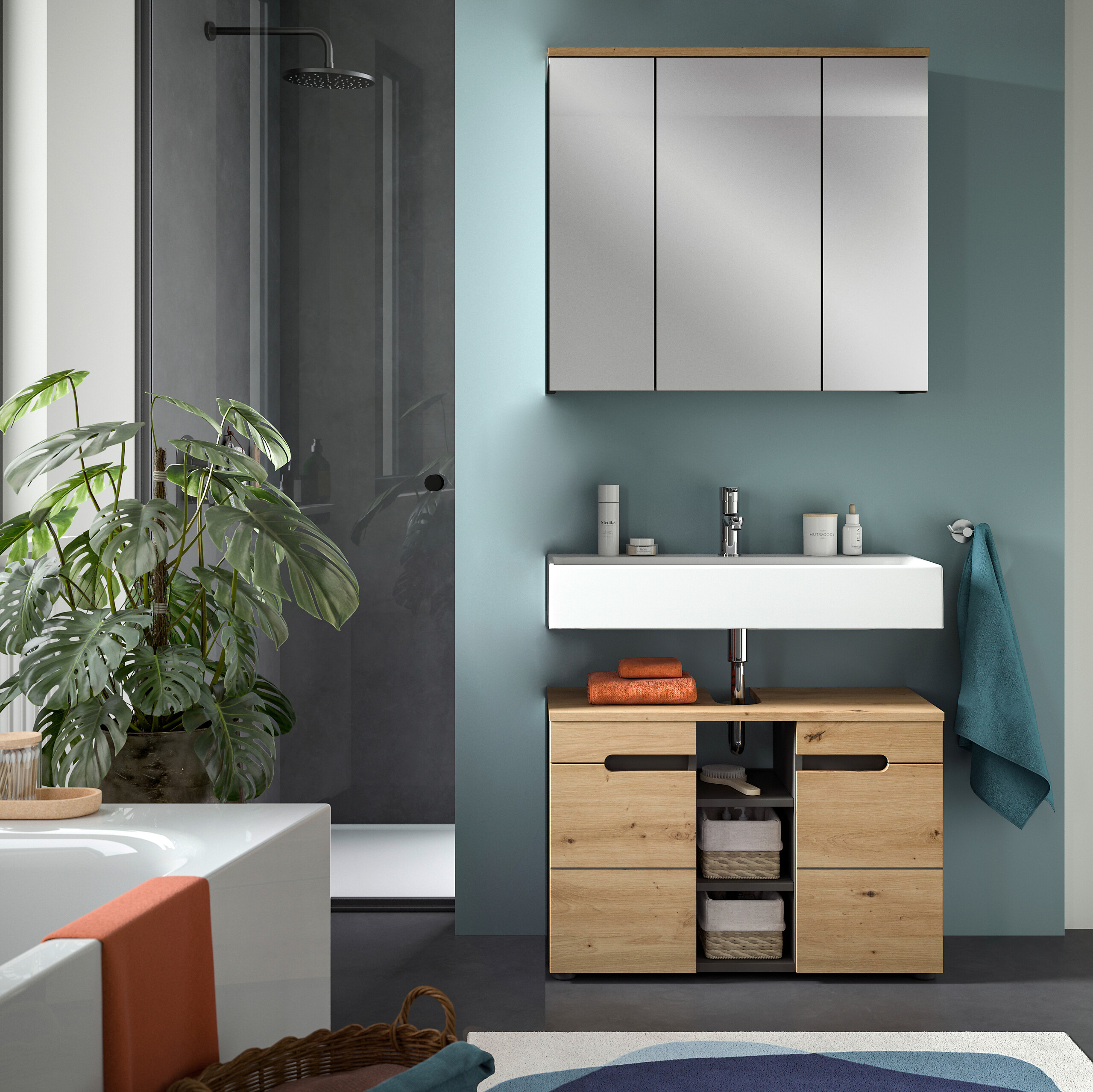 Spiegelschrank Canu Basalt Eiche Artisan Nachbildung B/H/T: ca. 80x73x21 cm