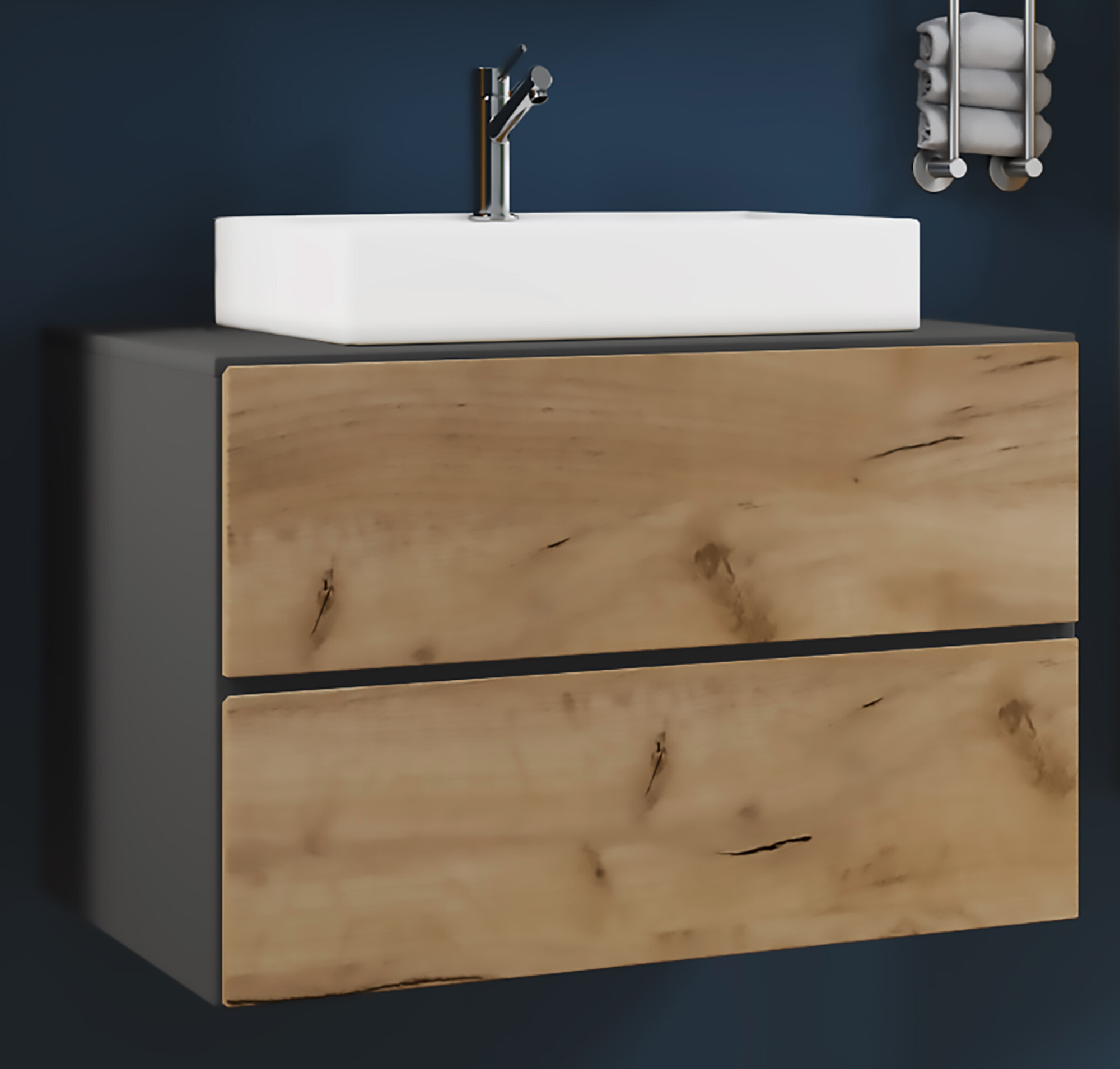 Badblock 2tlg-Lendas Eiche Honig Nachbildung anthrazit weiß B/H/T: ca. 61x69x51,4 cm