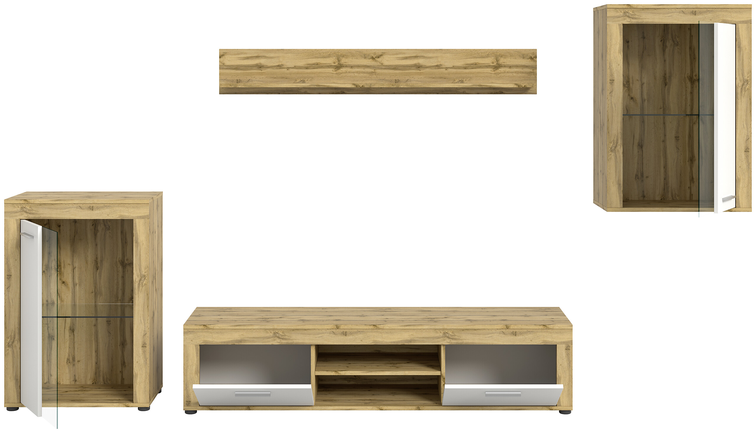 Wohnwand Jam Eiche Wotan Nachbildung weiß B/H/T: ca. 310x169x35 cm