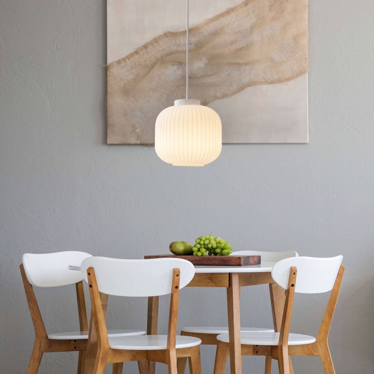 Näve Leuchten Pendelleuchte weiß Metall Glas Kunststoff B/H/T/D: ca. 20x128x20x20 cm E27 1 Brennstellen