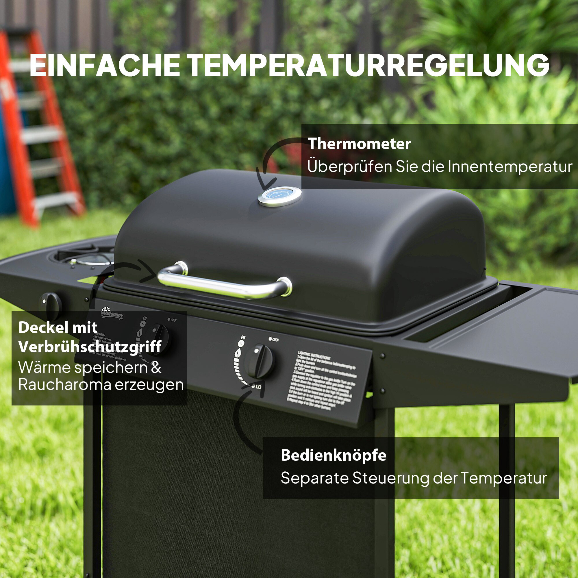 Outsunny Gasgrill Stahl B/H/L: ca. 54x96x107 cm