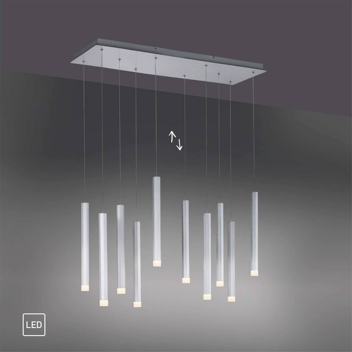 Just Light LED-Pendelleuchte BRUNO 15206-95 Alu Eisen Aluminium B/H/T: ca. 89x120x30 cm 10.0 Brennstellen