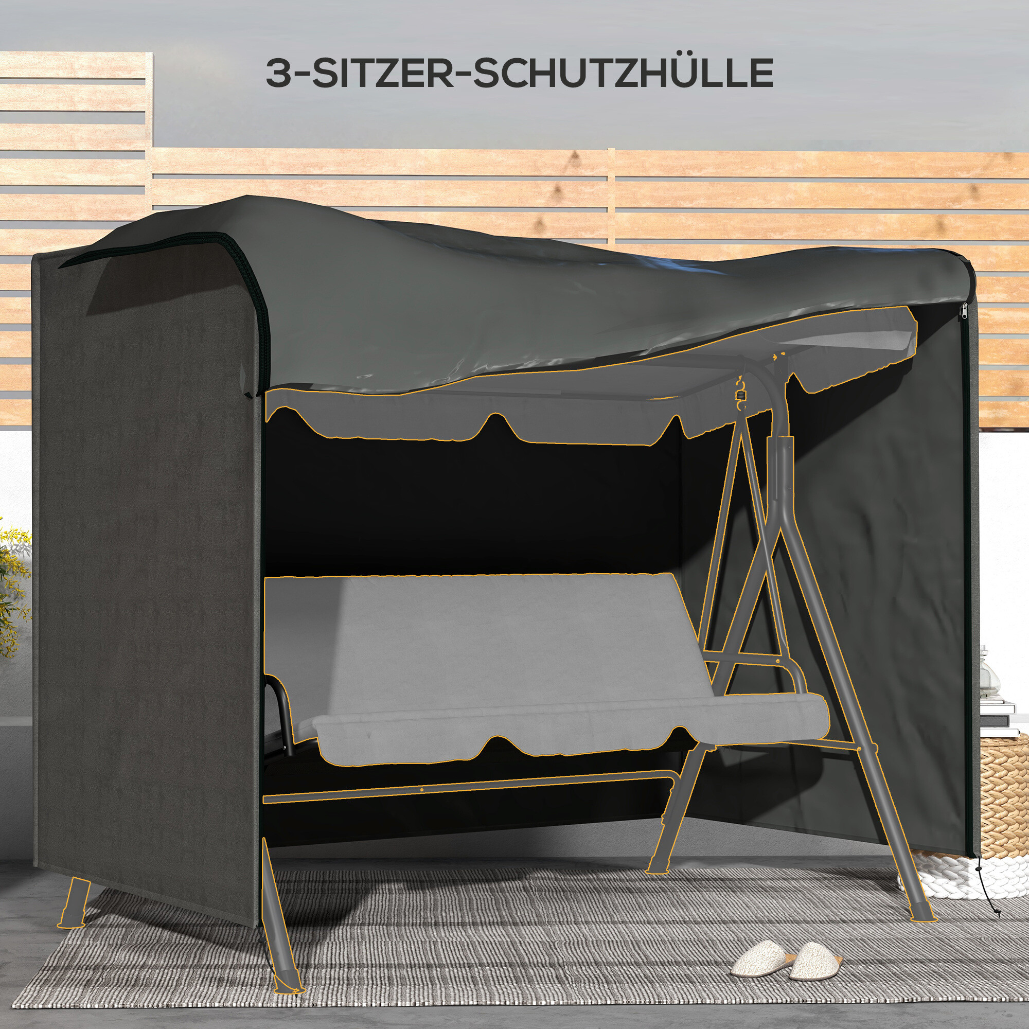 Outsunny Abdeckplane dunkelgrau Polyester B/H/L: ca. 124x164x205 cm