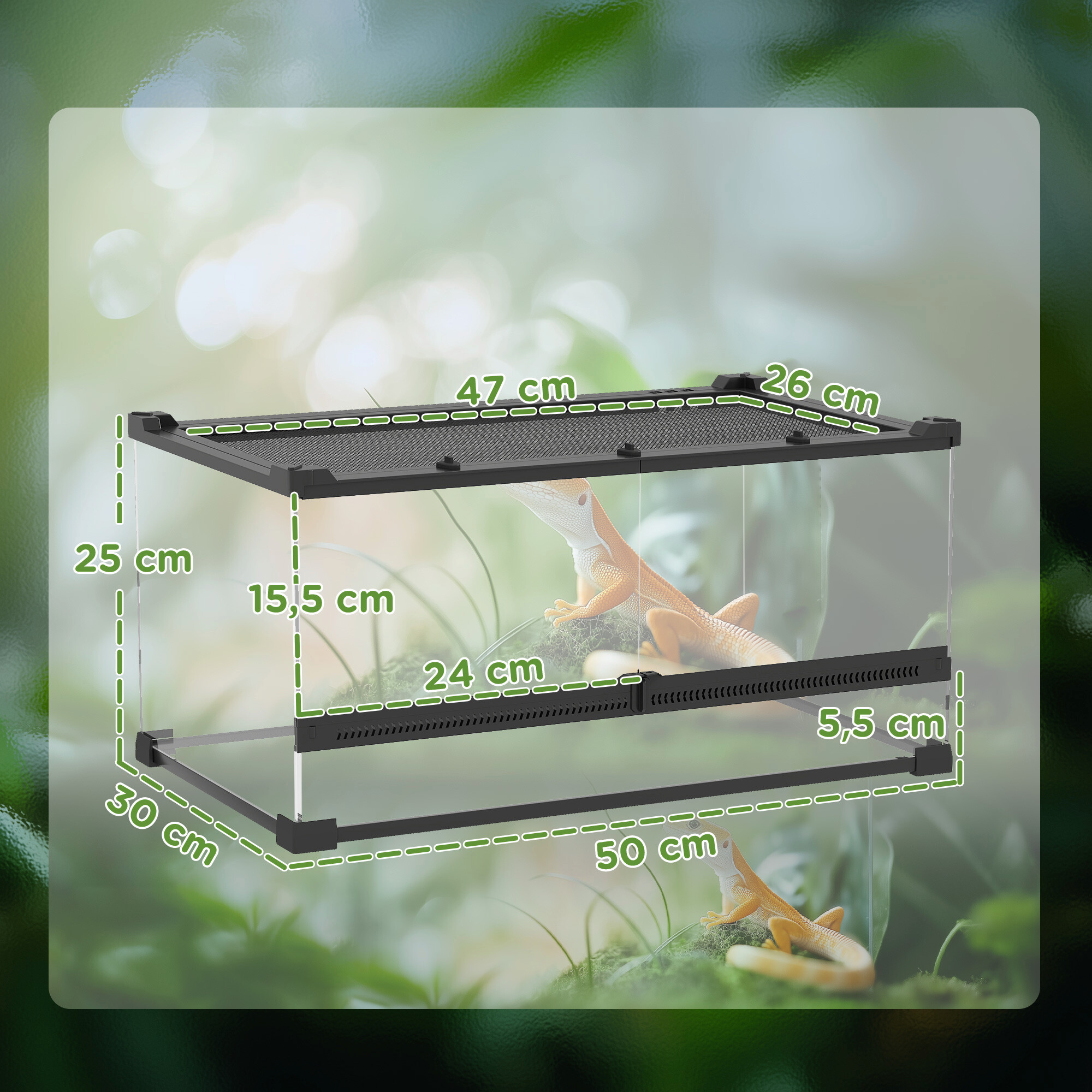 PawHut Terrarium schwarz Glas B/H/L: ca. 30x25x50 cm