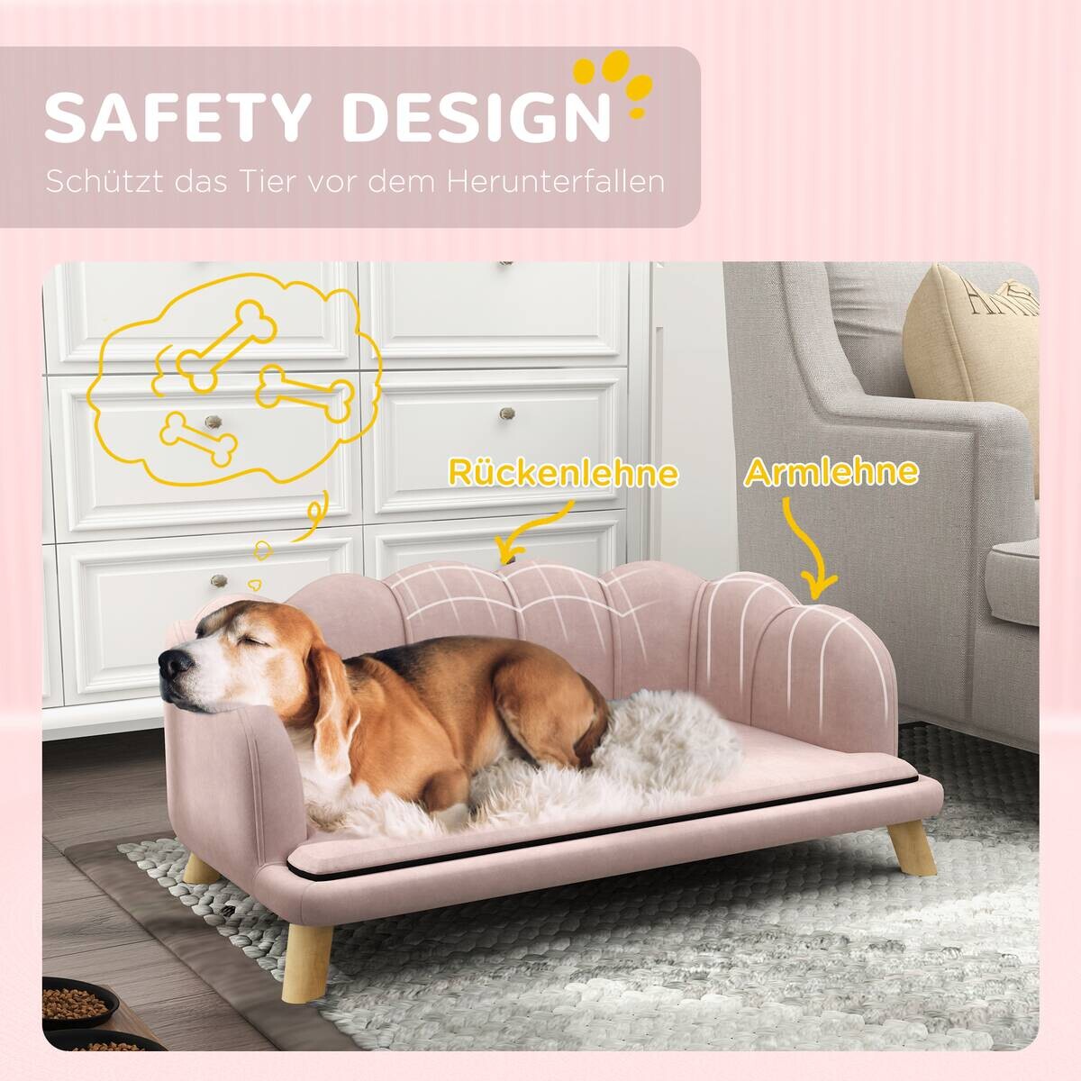 PawHut Hundesofa rosa Schaumstoff B/H/L: ca. 60,5x35,5x98,5 cm