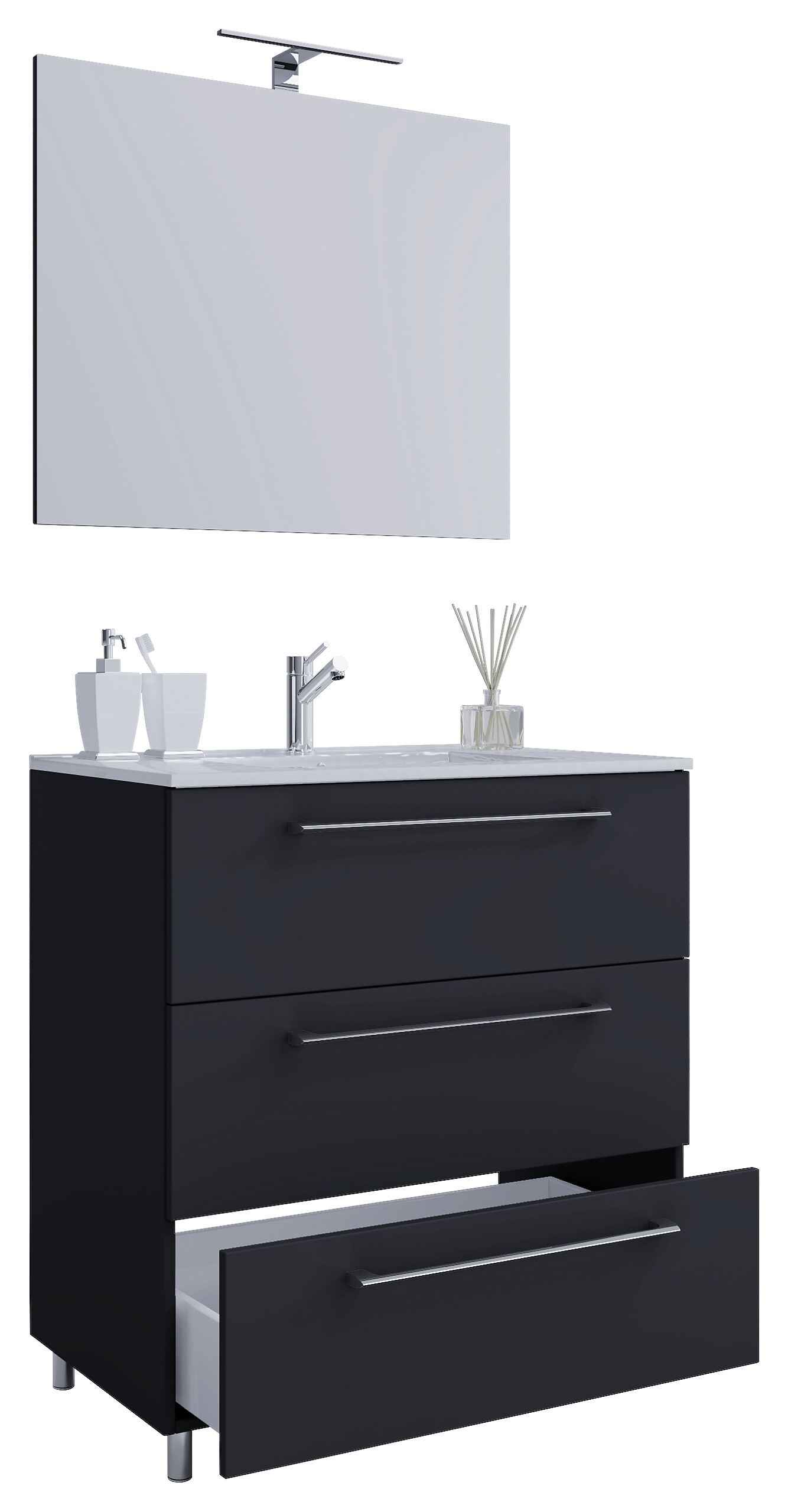 Waschplatz 3tlg-Schubo schwarz B/H/T: ca. 60x86x46 cm