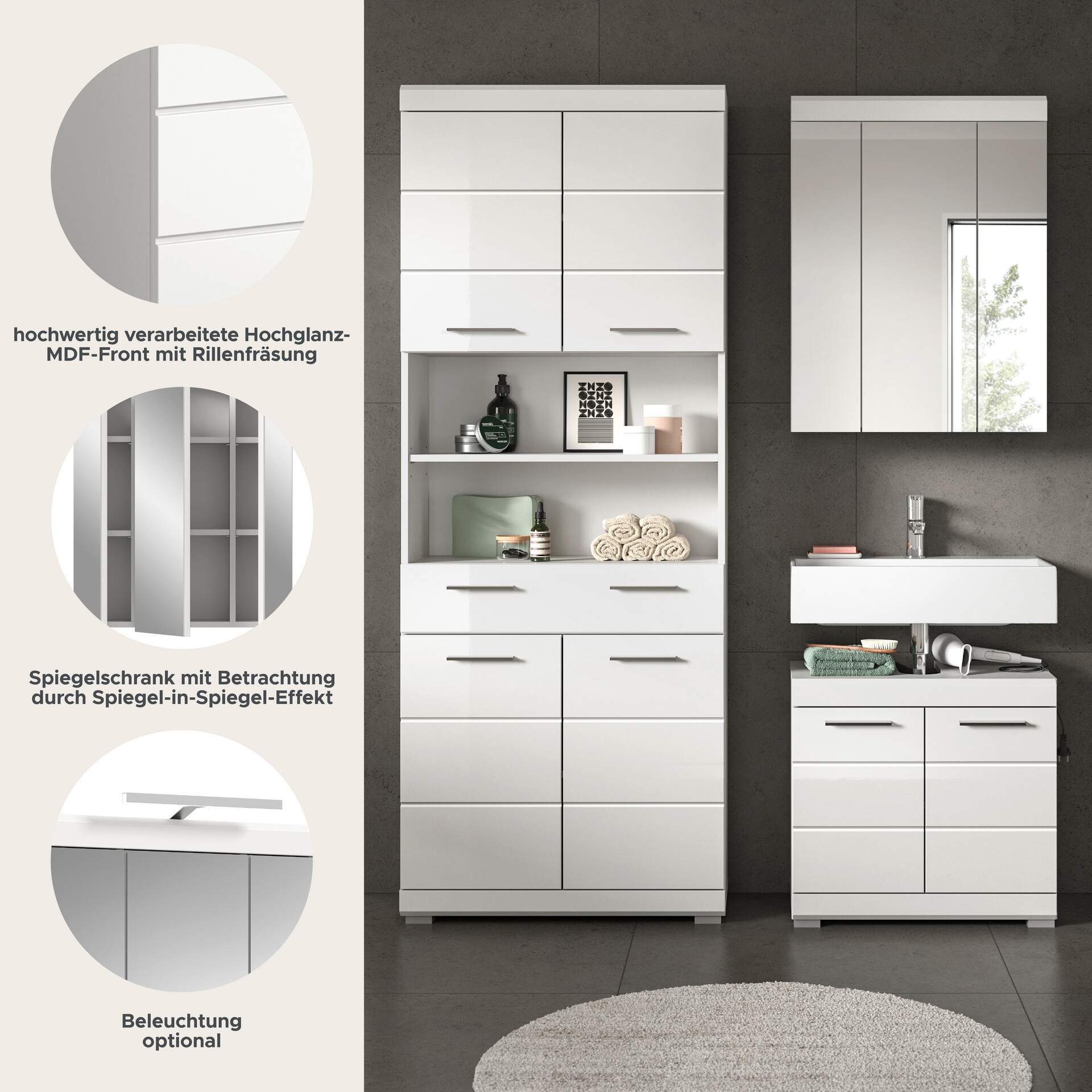 Badezimmer-Set Scout weiß weiß Hochglanz B/H/T: ca. 149x34x191 cm