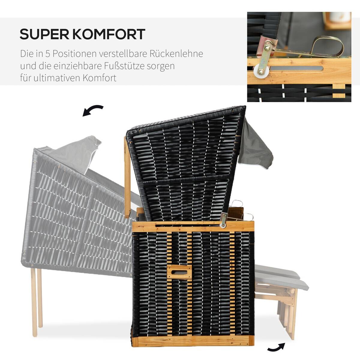 Outsunny Strandkorb hellgrau Edelstahl B/H/L: ca. 79x118x160 cm