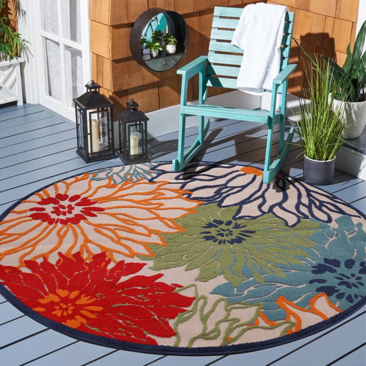 Sanat Outdoorteppich FLORAL bunt B/L: ca. 120x120 cm
