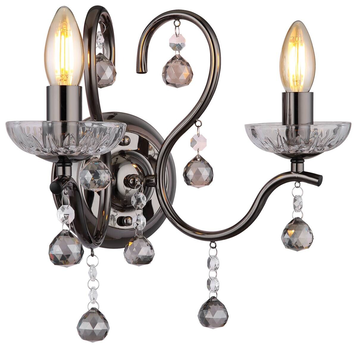 GLOBO Wandleuchte Rauch schwarz transparent Metall Glas B/H/T: ca. 33x33x21,7 cm E14 2 Brennstellen