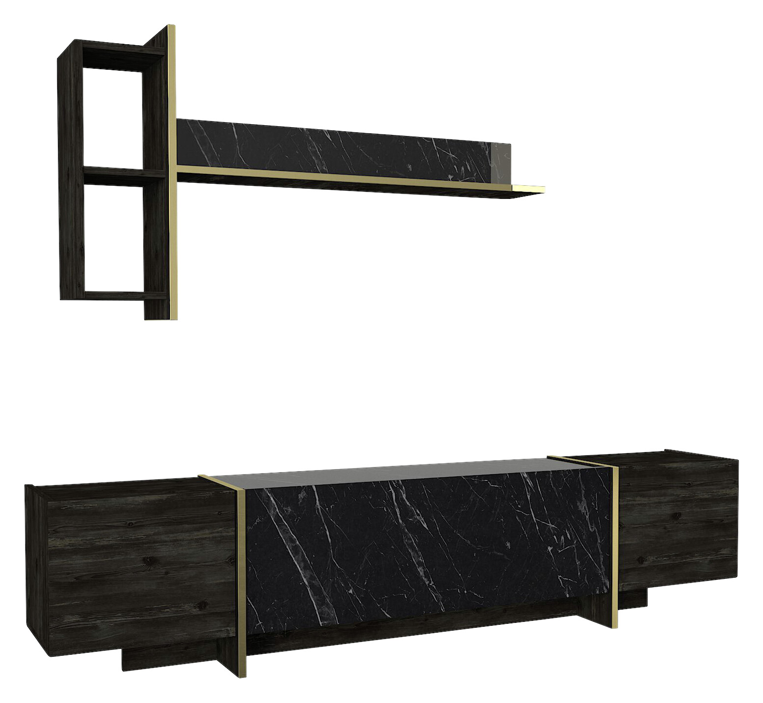 Wohnwand Veyron Rebab dunkel Marmoroptik B/H/T: ca. 180x45x32 cm